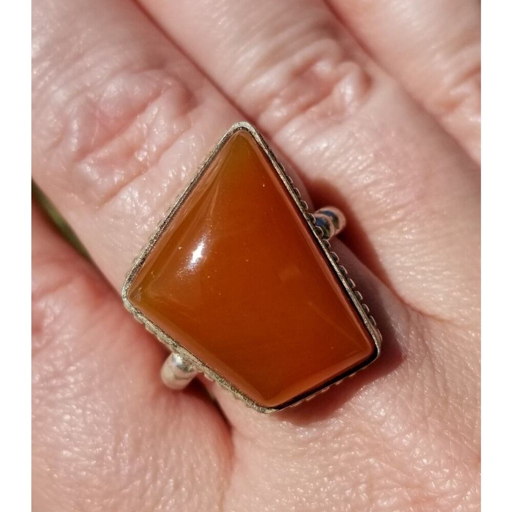 Carnelian Sterling Silver Ring Size 8 Bold Statement Ring Chunky Orange Bohemian
